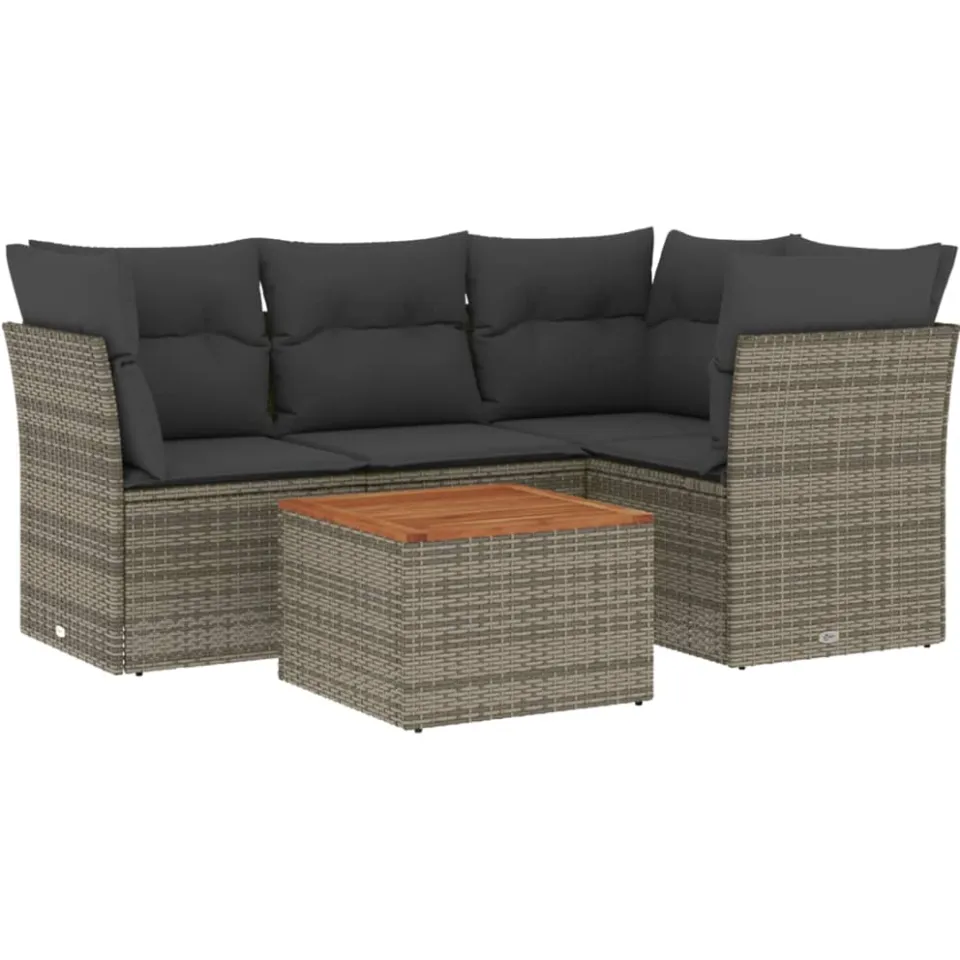vidaXL 5-delige Loungeset met kussens poly rattan grijs, foto 3