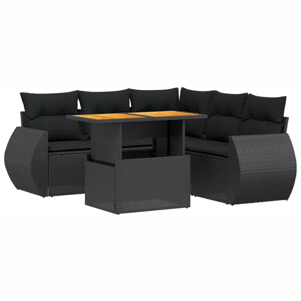 vidaXL 6-delige Loungeset met kussens poly rattan zwart, foto 3
