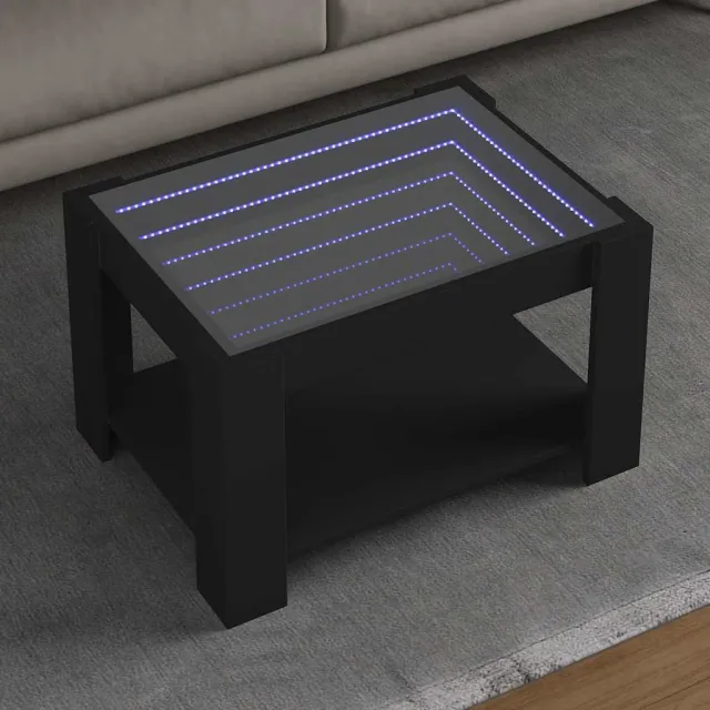 vidaXL Salontafel met LED 73x53x45 cm bewerkt hout zwart, foto 2