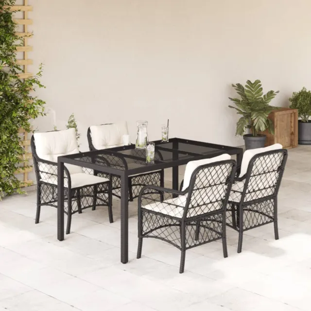 vidaXL 5-delige Tuinset met kussens poly rattan zwart, foto 2