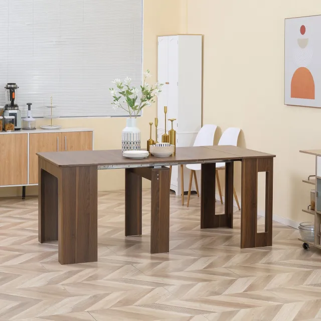 HAUSS SPOLE Eettafel - Moderne Uitklapbare En Uitschuifbare Tafel - Voor Keuken En Eetkamer - Spaanplaat - 180 x 85 x 75 Cm - Bruin