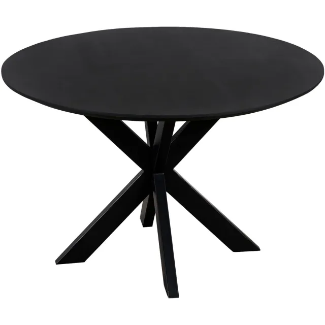QUVIO Eettafel Sofia - Rond - Ø 130 cm - Stalen kruispoot - Matrix poot - FSC® gecertificeerd mangohout - Zwart