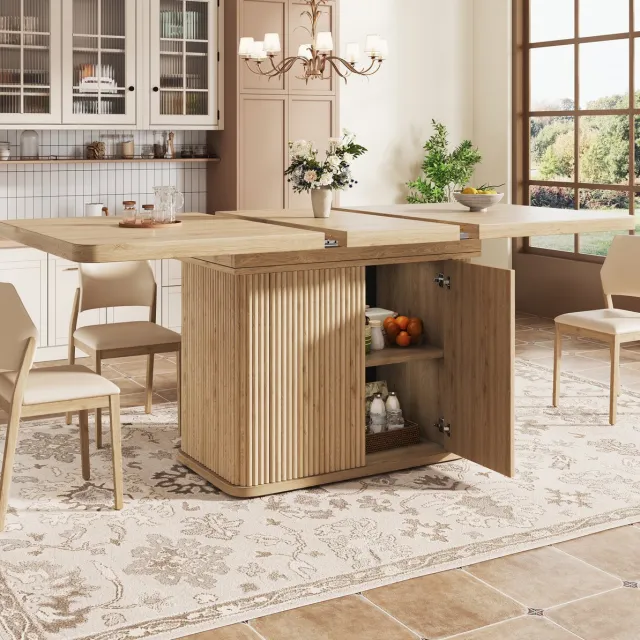 MODFU Uitschuifbare Eettafel - Verborgen Opbergruimte - MDF - Licht Houtlook - 140-180 Cm