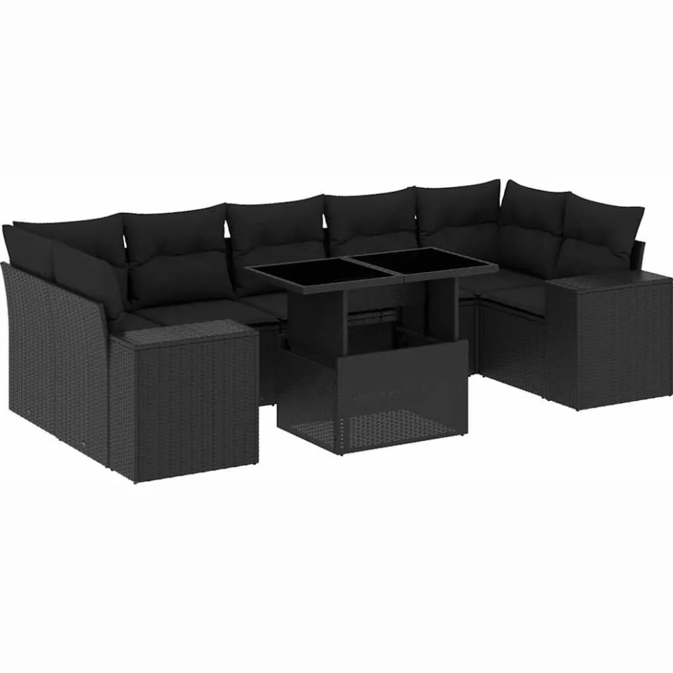 vidaXL 8-delige Loungeset met kussens poly rattan zwart