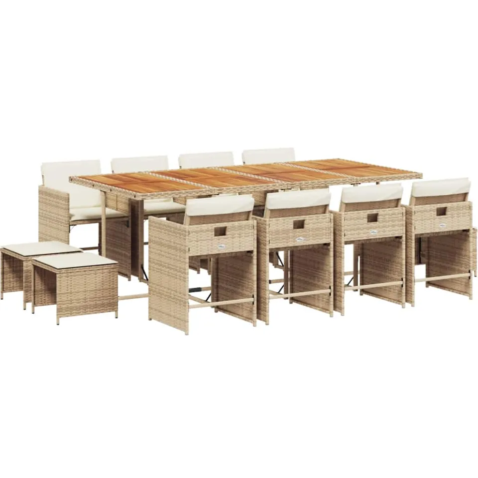 vidaXL 13-delige Tuinset met kussens poly rattan beige, foto 4