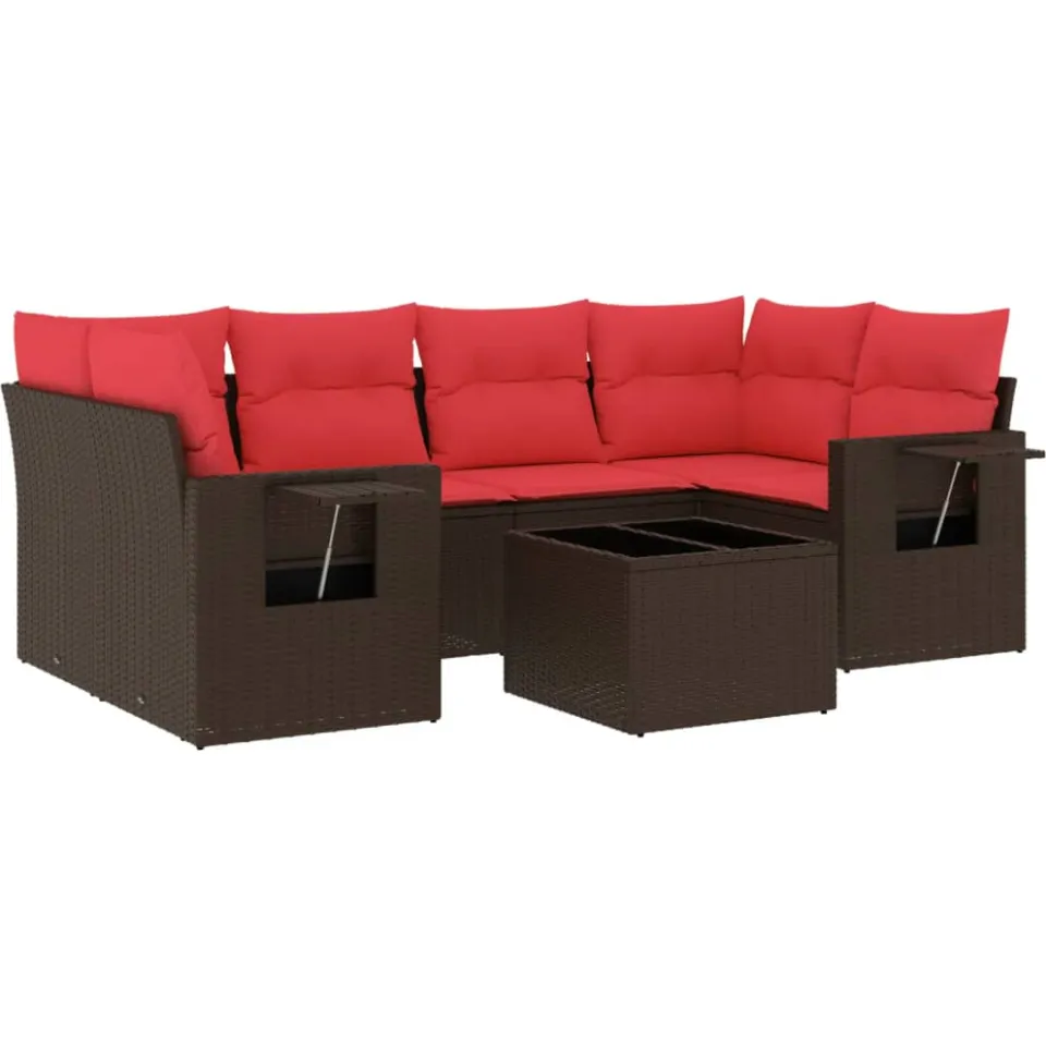 vidaXL 7-delige tuinbankset met kussens, bruin polyrotan, foto 4