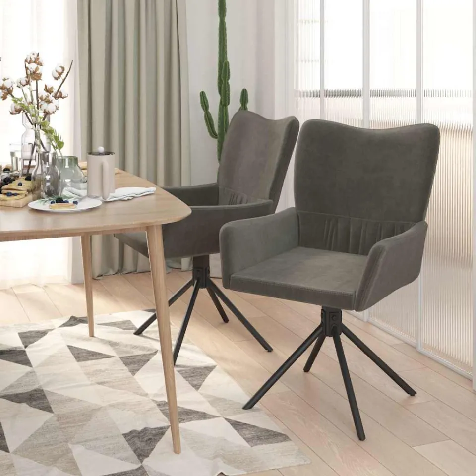 vidaXL Eetkamerstoelen draaibaar 2 st fluweel donkergrijs grijs, foto 2