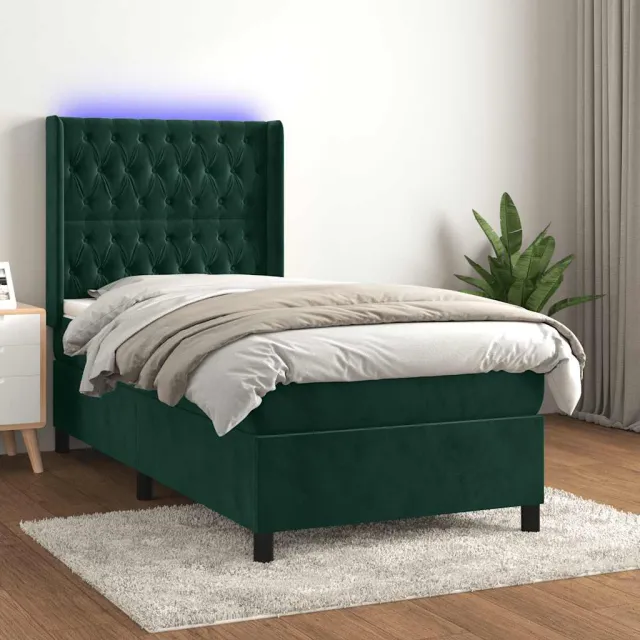 vidaXL Boxspring met matras en LED fluweel donkergroen 90x200 cm groen