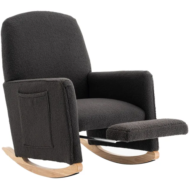 CHICFURN Schommelstoel - Met hocker - Houten onderstel - Donkergrijs