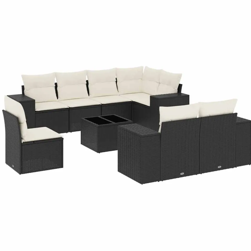 vidaXL 9-delige Loungeset met kussens poly rattan zwart