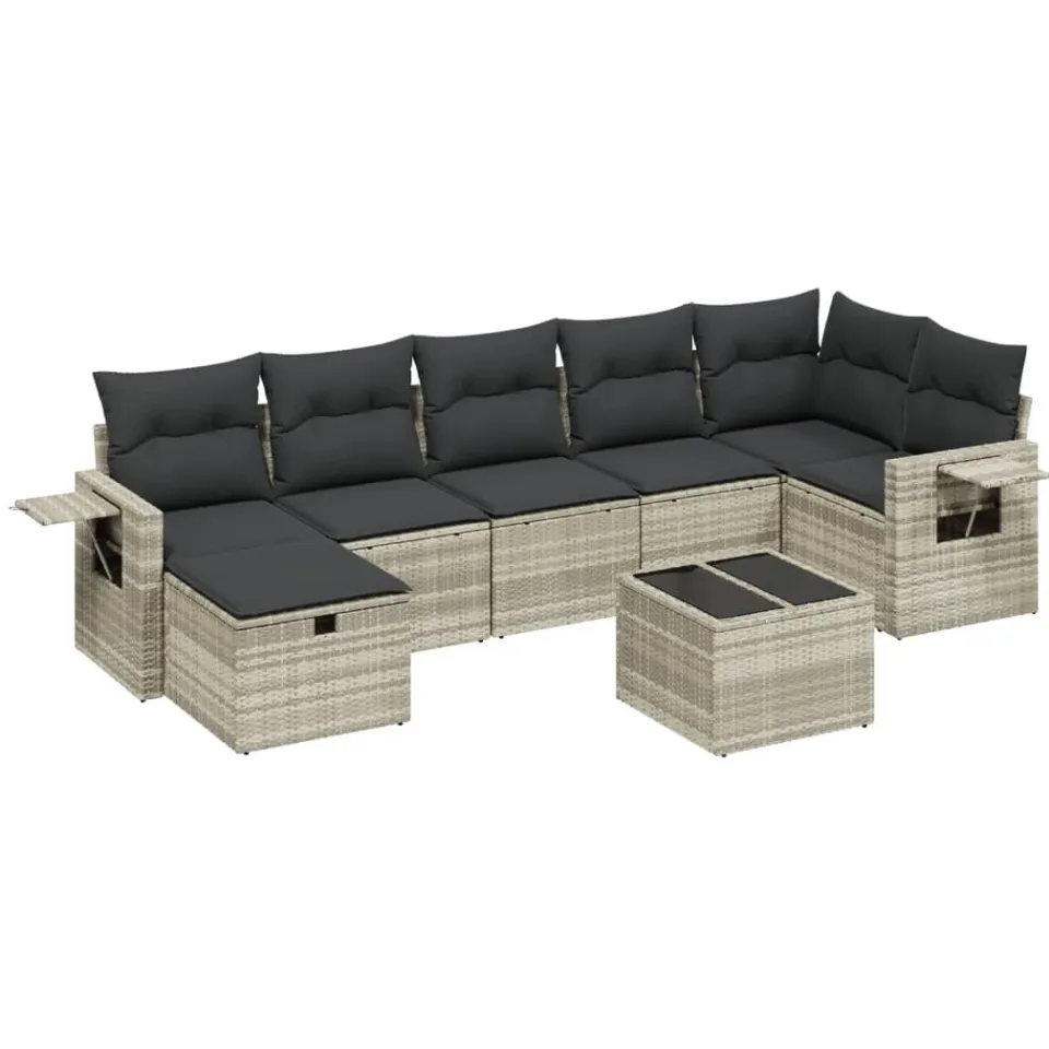 vidaXL 8-delige Loungeset met kussens poly rattan lichtgrijs