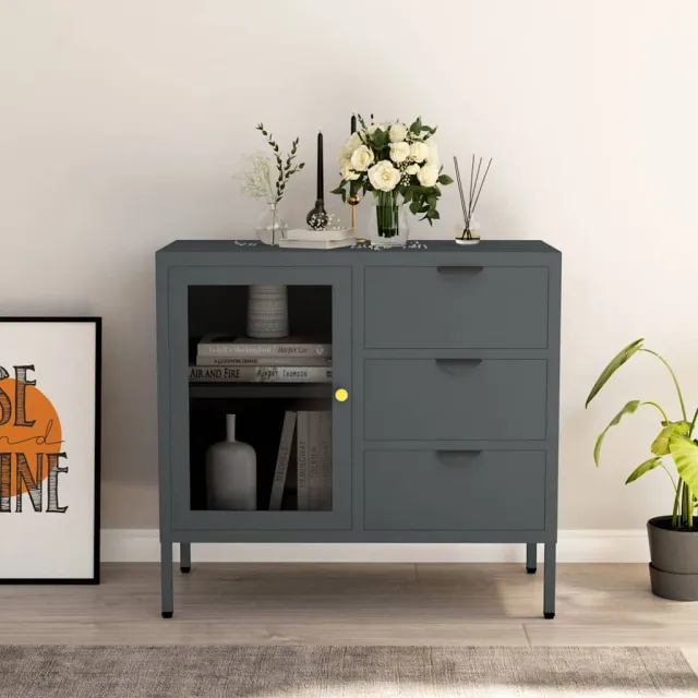 vidaXL Dressoir 75x35x70 cm staal en gehard glas antracietkleurig Anthraciet