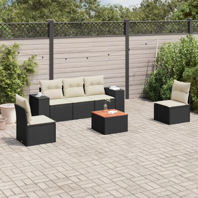 vidaXL 6-delige Loungeset met kussens poly rattan zwart, foto 2