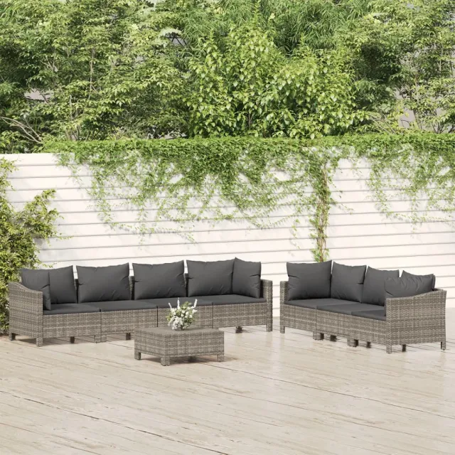 vidaXL 8-delige Loungeset met kussens poly rattan grijs, foto 2