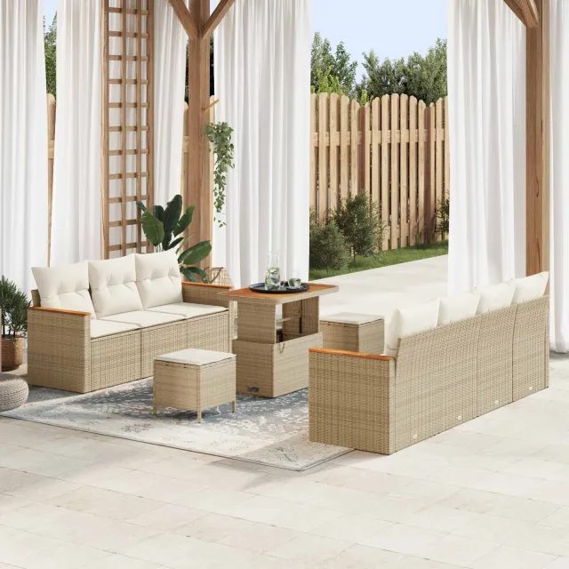 vidaXL Tuinbankenset 10 st Beige poly rattan, foto 2