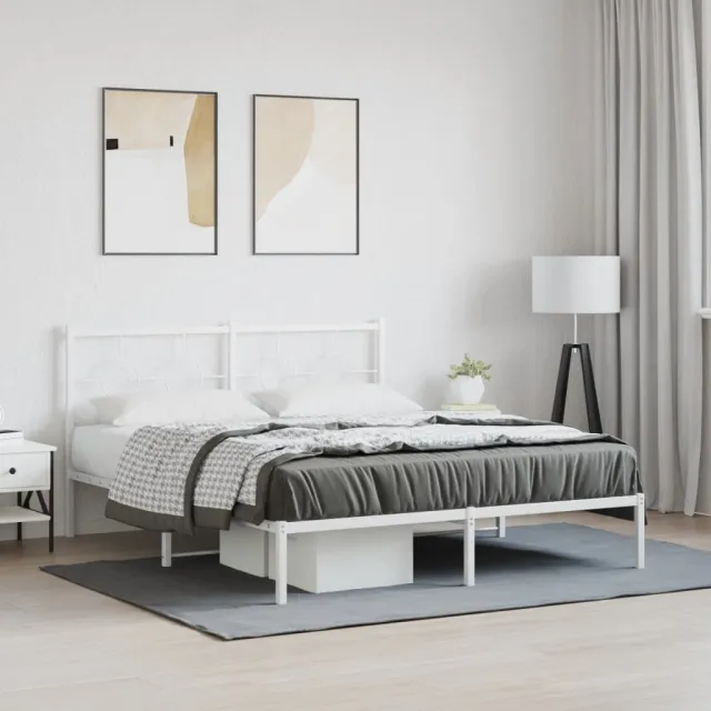 vidaXL Bedframe met hoofdbord metaal wit 150x200 cm