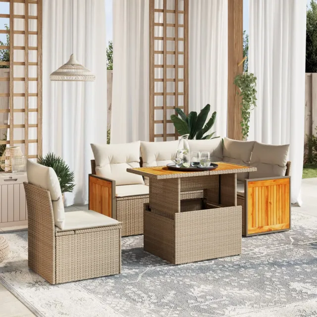 vidaXL 6-delige Loungeset met kussens poly rattan beige, foto 2