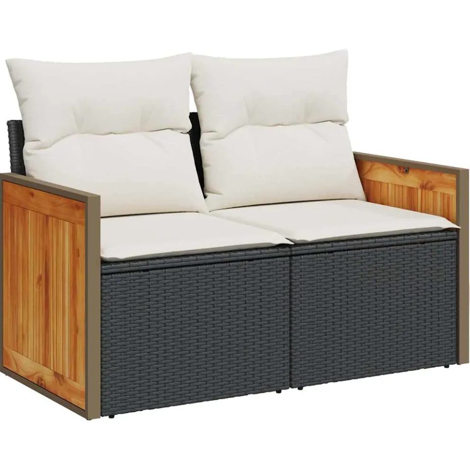 vidaXL 4-delige Loungeset met kussens poly rattan zwart, foto 4