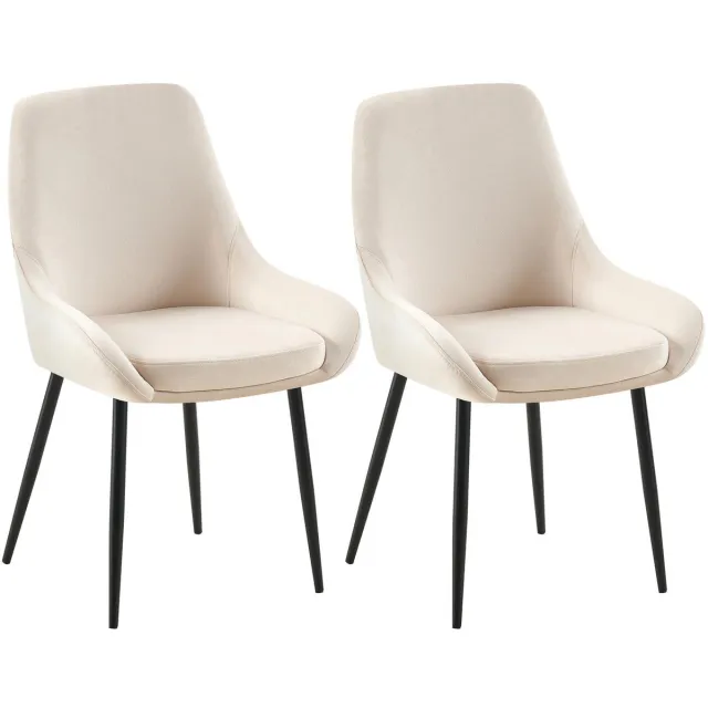 CLP Elmira Set van 2 eetkamerstoelen - Klassiek - Met rugleuning - Met armleuning - Met rugleuning - Velvet - zwart/creme