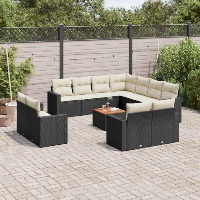 vidaXL 12-delige Loungeset met kussens poly rattan zwart, foto 2