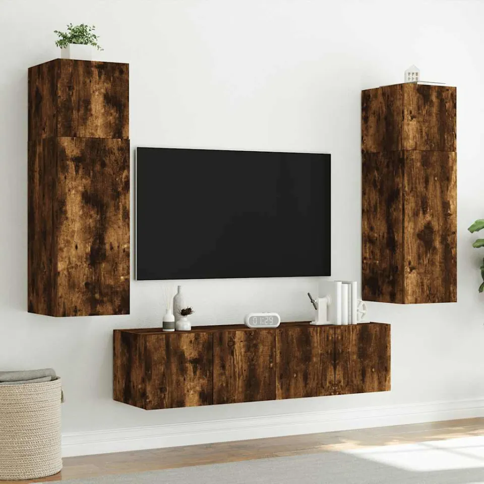 vidaXL Tv-wandmeubels met LED 2 st 60x35x41 cm gerookt eikenkleurig, foto 4