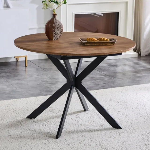 DESMIU Eettafel - Uitschuifbaar Rond Naar Ovaal - Voor Kleine Tot Middelgrote Eetkamers - MDF En Metaal - 137x107x76 Cm - Zwart Walnoot