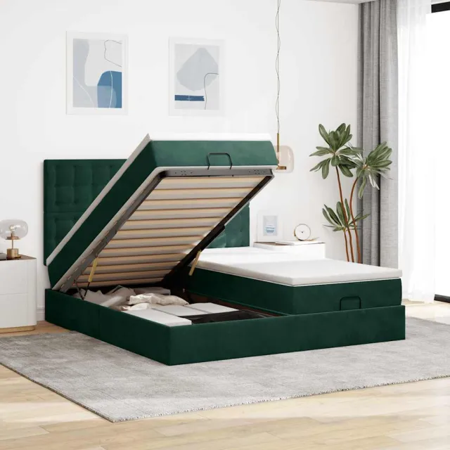 vidaXL Ottoman bed met matrassen 200x200cm fluweel donkergroen groen