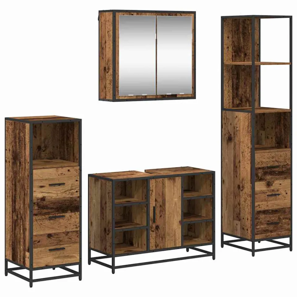 vidaXL Badkamermeubelset 4 st Oud Hout 80 x 33 x 60 cm Bewerkt hout bruin, foto 3