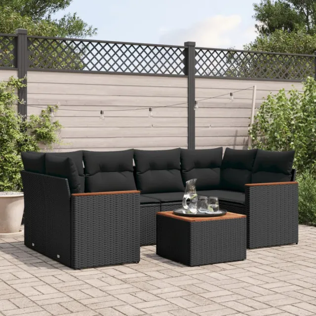vidaXL 7-delige Loungeset met kussens poly rattan zwart, foto 2