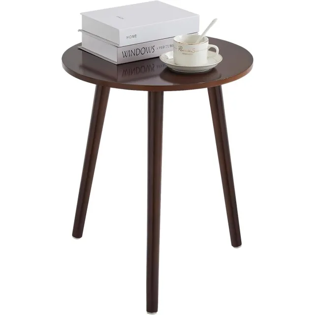 Ibenzoa Stijlvolle Ronde Houten Bijzettafel met Multifunctioneel Dienblad en Stevige Structuur bruin