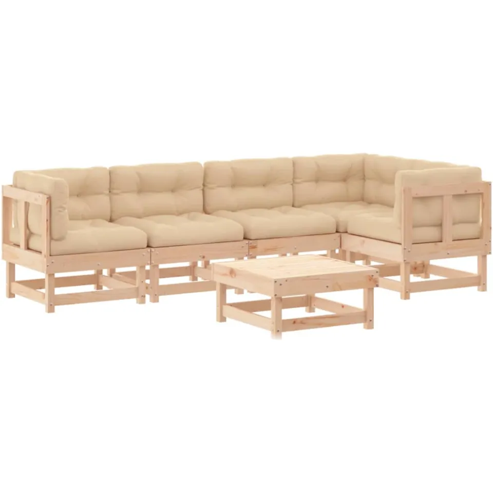 vidaXL 6-delige Loungeset met kussens massief hout bruin, foto 3