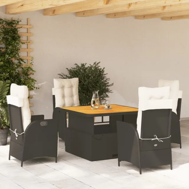 vidaXL 5-delige Tuinset met kussens poly rattan zwart, foto 2