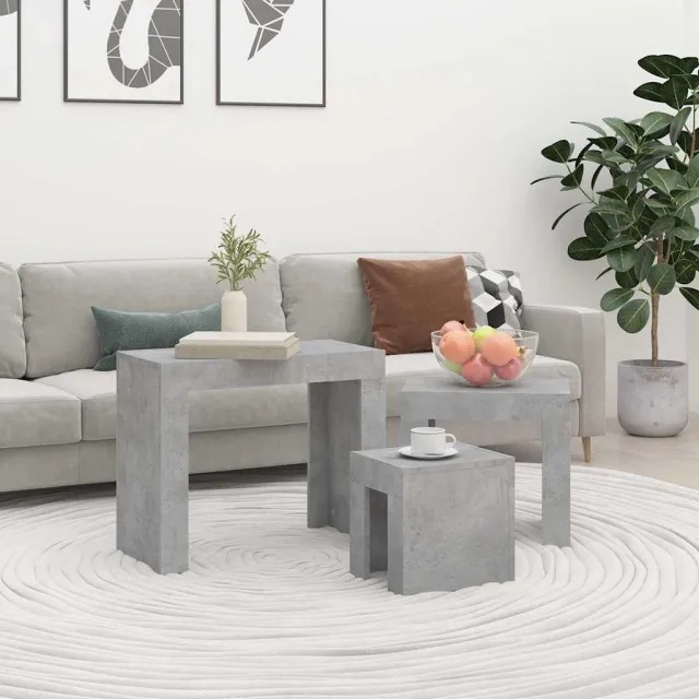 vidaXL 3-delige Tafeltjesset bewerkt hout betongrijs grijs, foto 2