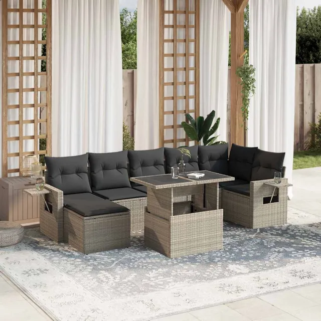 vidaXL 8-delige Loungeset met kussens poly rattan lichtgrijs grijs, foto 2