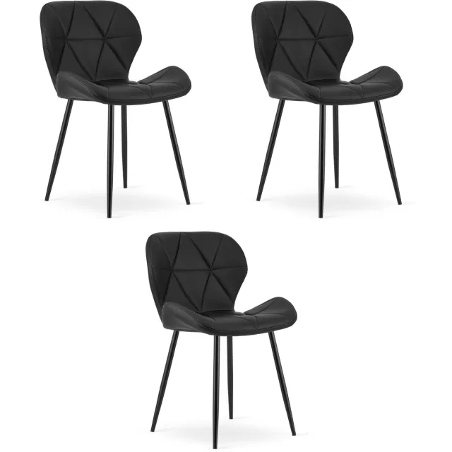LEOBERT Set van 3 eetkamerstoelen MANGO - Zwart kunstleer - Zwarte metalen poten - Modern design