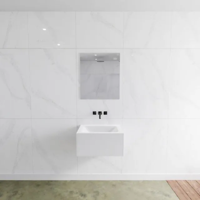 Mondiaz Badkamermeubelset Mondiaz LAGOM 60 cm Gecentreerde Waskom Solid Surface Zonder Kraangaten Mat Wit (1 lade)