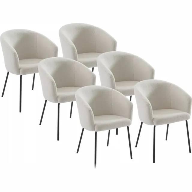 Vente-unique Set van 6 stoelen met armleuningen van boucléstof en metaal - Crèmewit - MORONI
