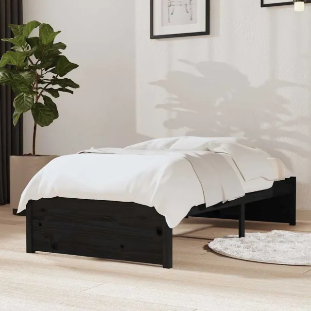 vidaXL Bedframe massief hout zwart 75x190 cm
