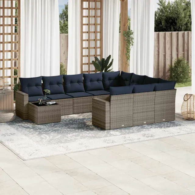 vidaXL 11-delige tuinbankset met kussens, grijs polyrotan, foto 2