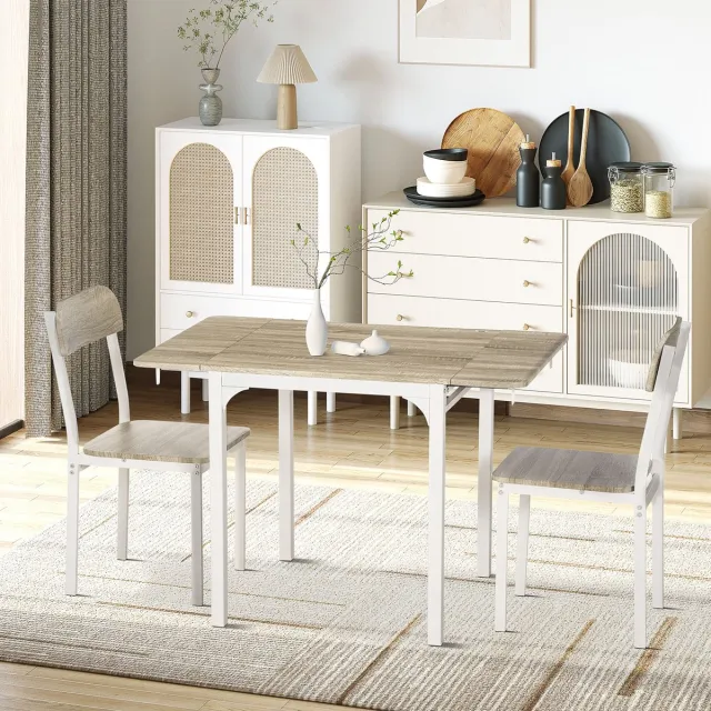 DESMIU Set Tafel En Stoelen - 1 Tafel En 2 Stoelen - Inklapbare Tafel - Ruimtebesparend Voor Keuken En Eetkamer - MDF - Naturel Wit