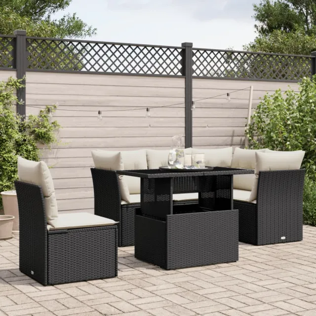 vidaXL 6-delige Loungeset met kussens poly rattan zwart, foto 2