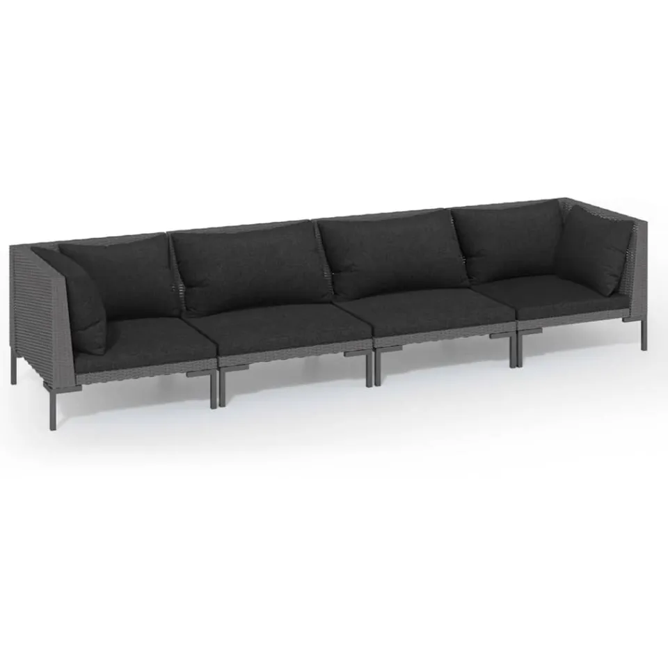 vidaXL 4-delige Loungeset met kussens poly rattan donkergrijs grijs, foto 3