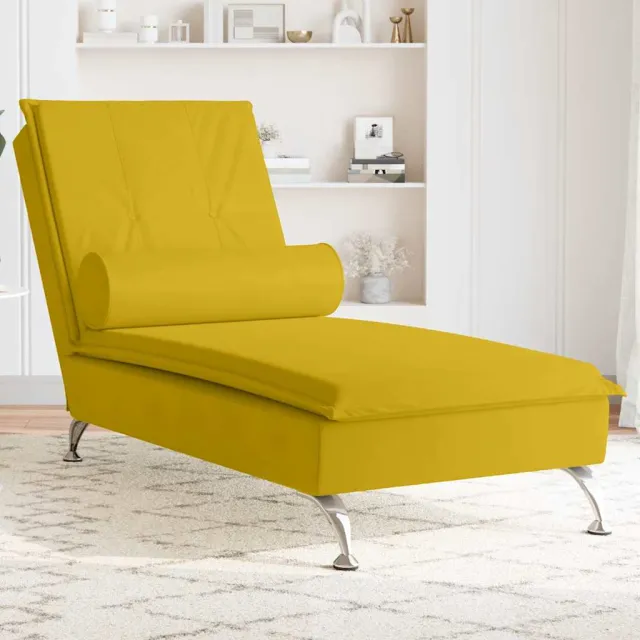 vidaXL Massage chaise longue met bolster fluweel geel