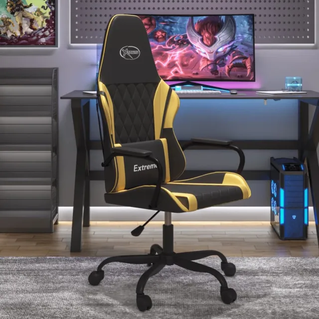 vidaXL Massage - gamestoel - kunstleer - zwart - en - goudkleurig Zwart en goud