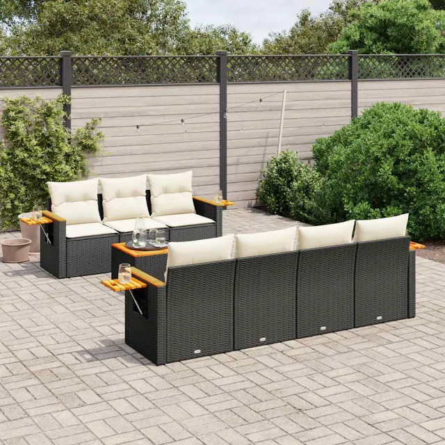 vidaXL 8-delige Loungeset met kussens poly rattan zwart, foto 2