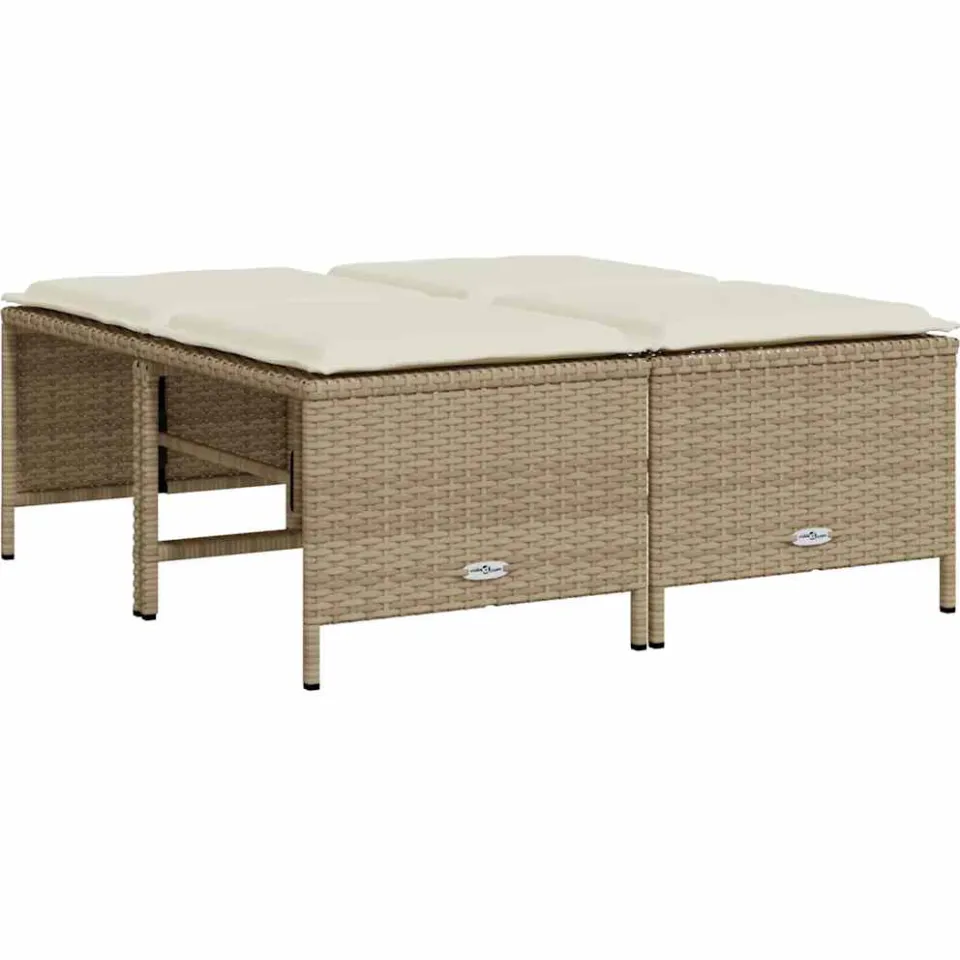 vidaXL Tuinkrukken met kussens 4 st poly rattan beige, foto 3