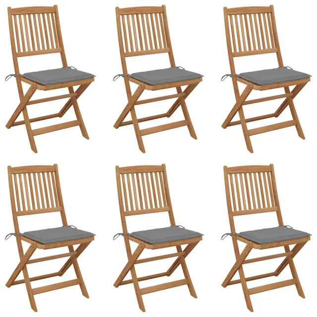 vidaXL Inklapbare stoelen 6 st met kussens massief acaciahout Grijs