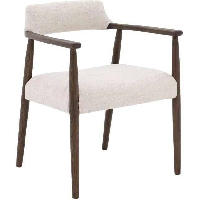 Goossens Eetkamerstoel Jesper Met Massief Houten Frame - Beige - Stof - Met Armleuning stof grof geweven ecru