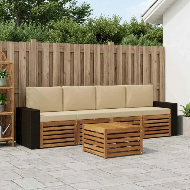 vidaXL Buiten bankenset 5 st 4-zits Natuurlijk en Beige