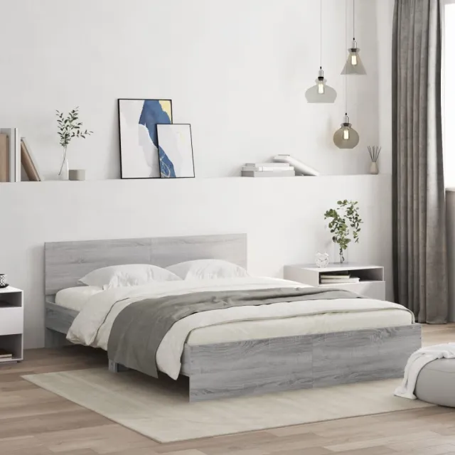 vidaXL Bedframe met hoofdeinde en LED-licht grijs sonoma 160x200 cm